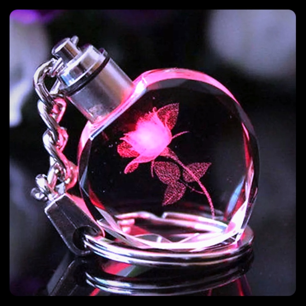 Crystal Rose LED Light Keychain